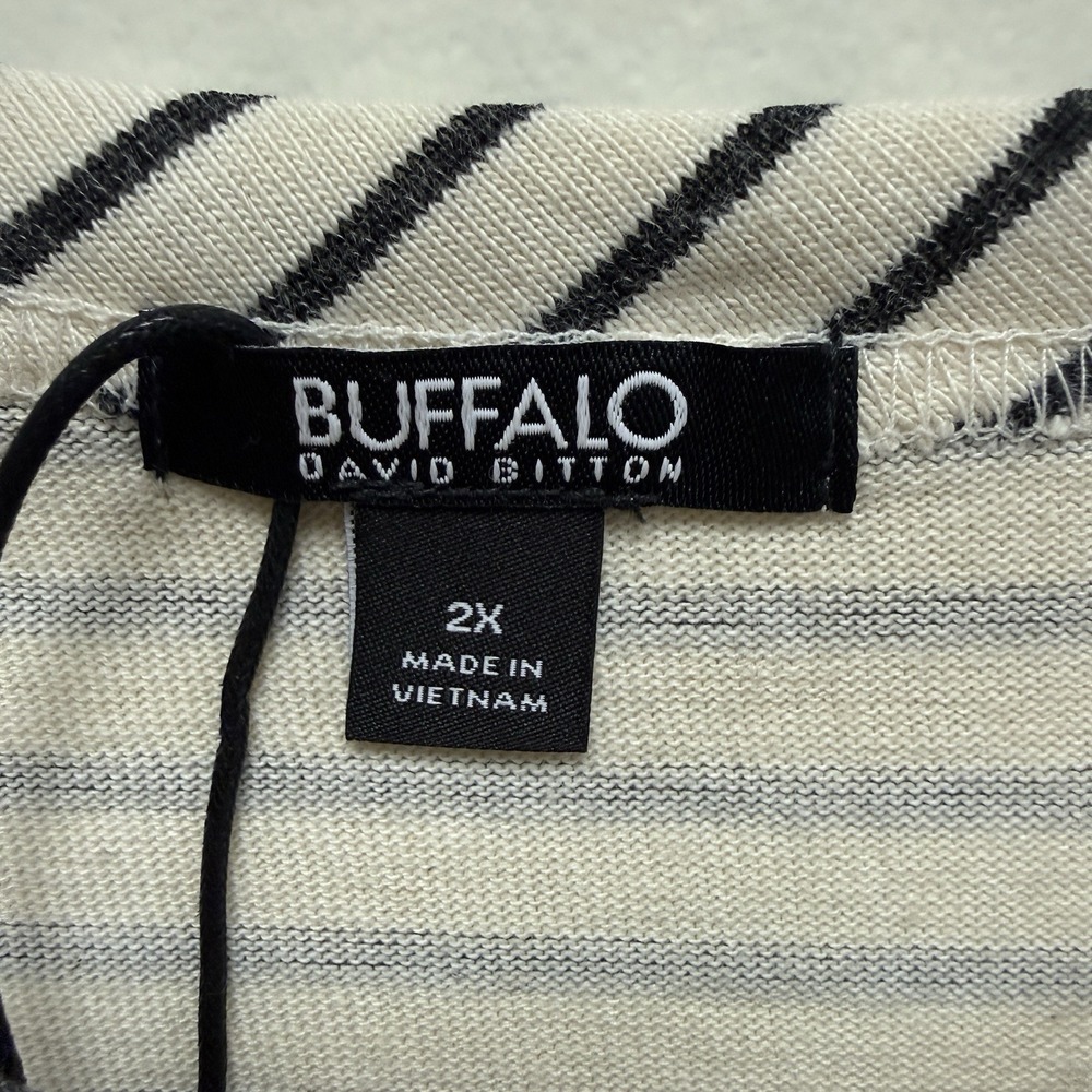 Black Stripe Cotton Dress Buffalo David Bitton  2X Knit Hi Low Hem Casual NWT - Picture 7 of 12